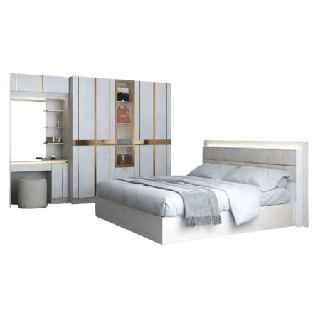 ชุดห้องนอน + ที่นอน PVC 6 ฟุต WISDOM DESIGN FURNITURE รุ่น RACHEL200 สีขาว/ครีม_0